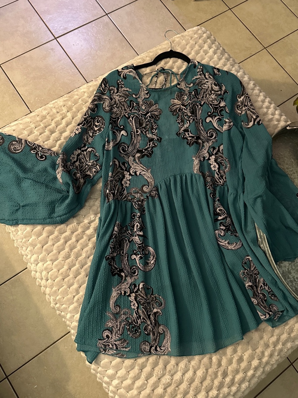Free People Teal Long-Sleeve Boho Embroidered Dress